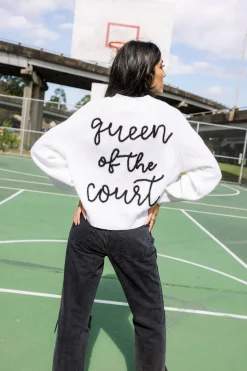 Fashion Queen Of Sparkles Black 'Queen Of The Court' Cardigan White