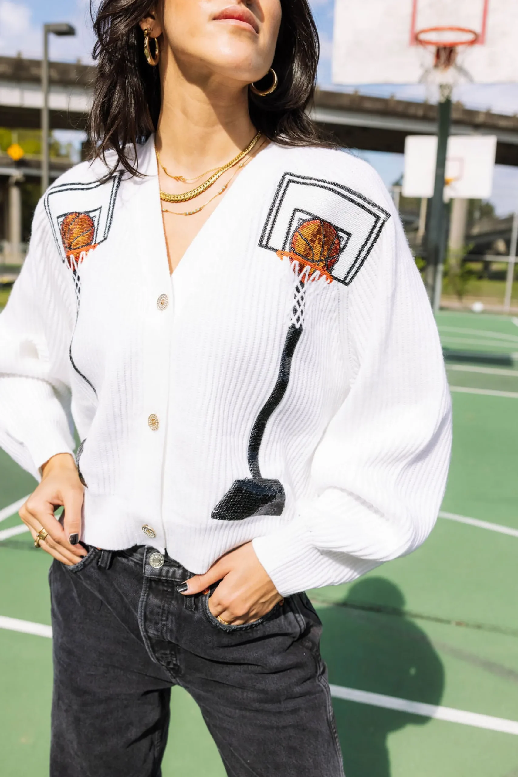 Fashion Queen Of Sparkles Black 'Queen Of The Court' Cardigan White