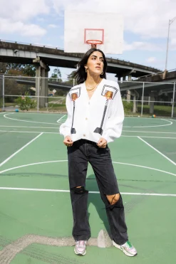Fashion Queen Of Sparkles Black 'Queen Of The Court' Cardigan White