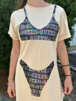 Clearance Queen Of Sparkles Black Rainbow Queen Bikini Coverup Tan