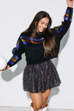 Cheap Queen Of Sparkles Black Rainbow Sequin Stripe Sweater