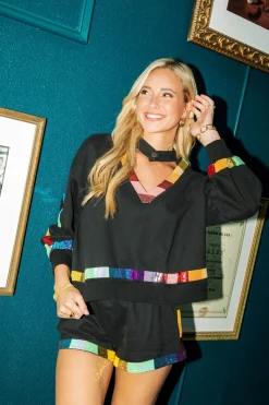 Best Queen Of Sparkles Black Rainbow Trim Cut Out Sweatshirt