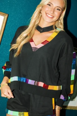 Best Queen Of Sparkles Black Rainbow Trim Cut Out Sweatshirt