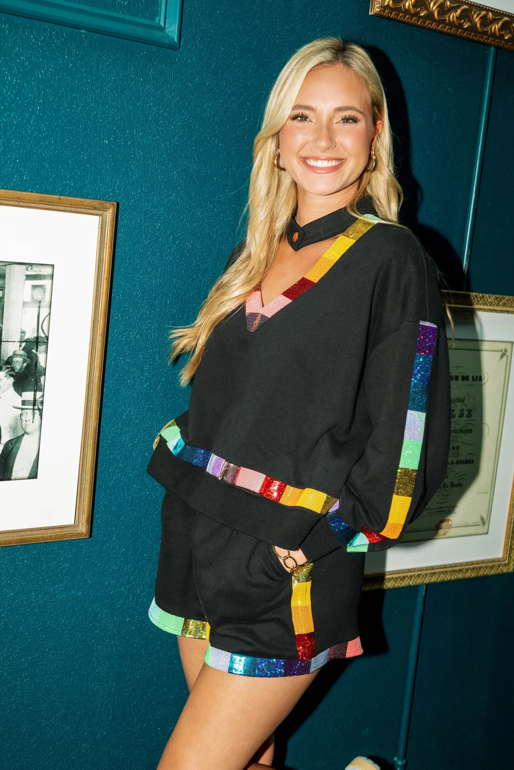 Flash Sale Queen Of Sparkles Black Rainbow Trim Cut Out Sweatshirt