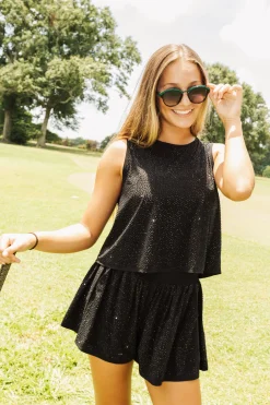 Hot Queen Of Sparkles Black Rhinestone Active Short