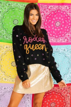 Outlet Queen Of Sparkles Black Rodeo Queen Sweater