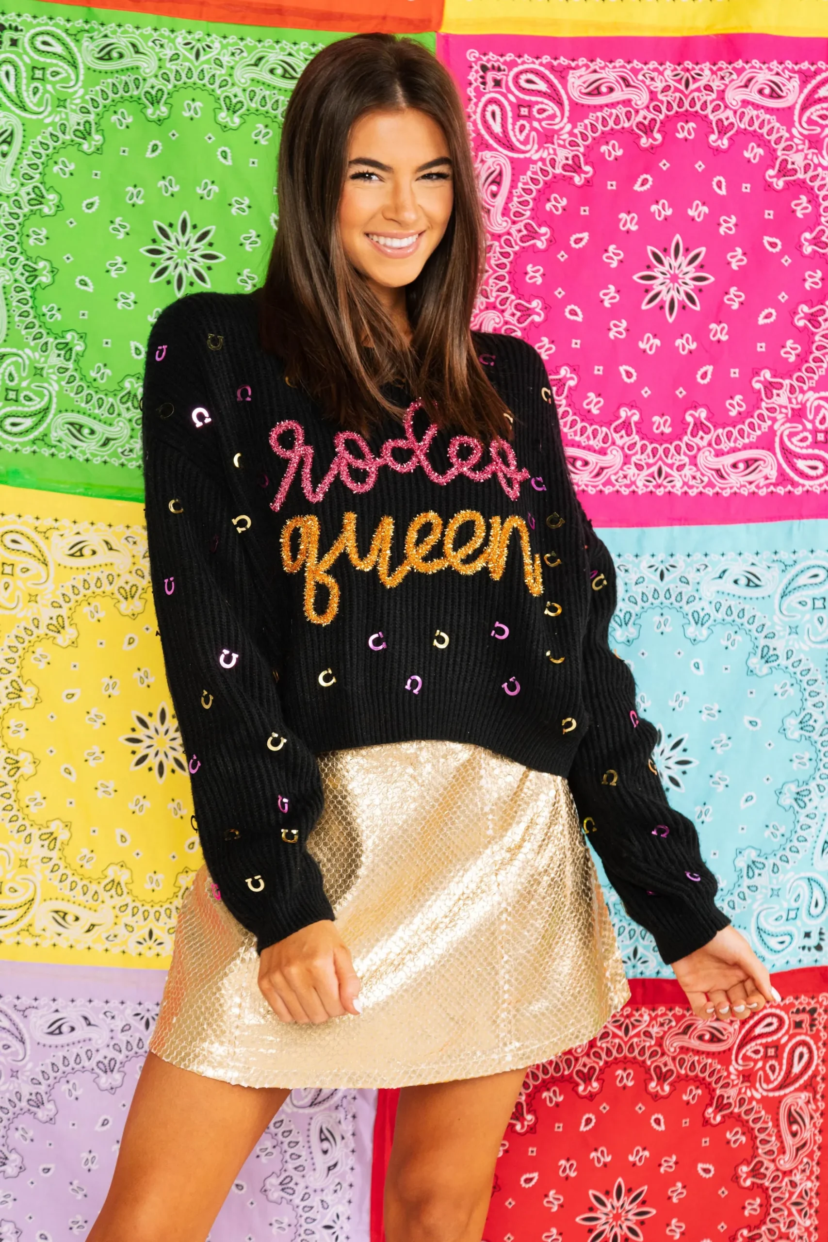Outlet Queen Of Sparkles Black Rodeo Queen Sweater