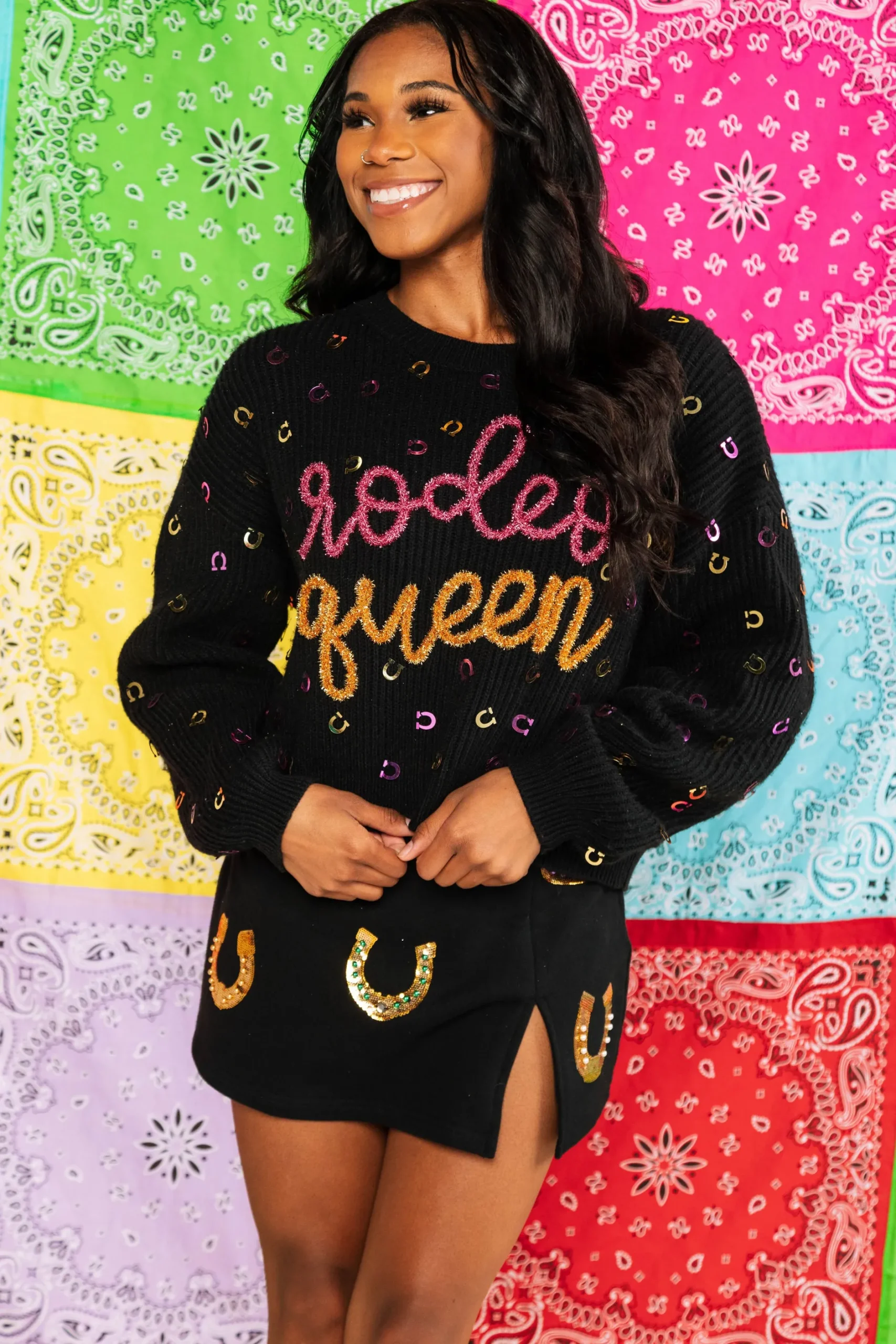 Outlet Queen Of Sparkles Black Rodeo Queen Sweater