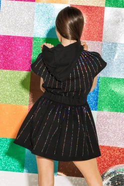 Fashion Queen Of Sparkles Black Scatter Rhinestone Hoodie Dress