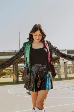 Shop Queen Of Sparkles Black Sequin Colorblock Lapel Blazer