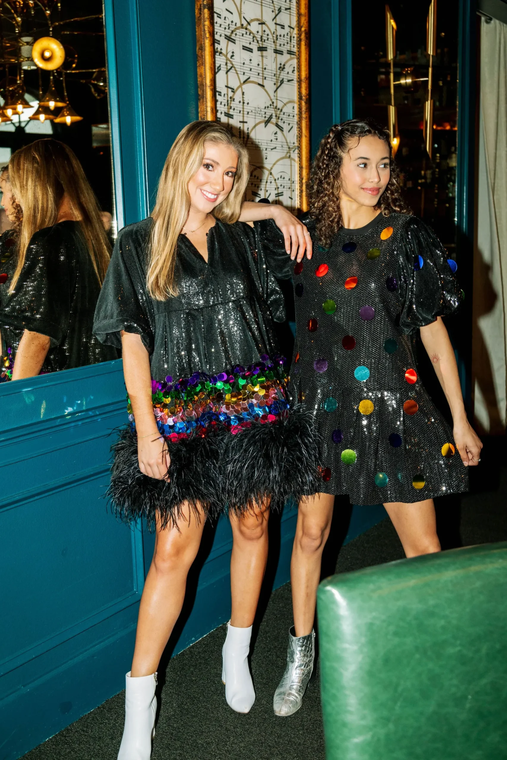 Fashion Queen Of Sparkles Black Sequin Feather Rainbow Paillette Dress