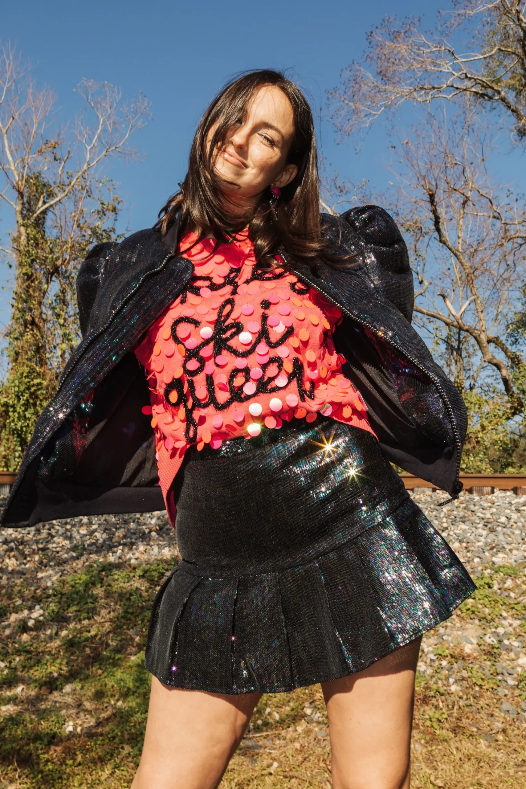 Clearance Queen Of Sparkles Black Sequin Flounce Skirt