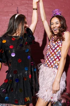 Best Sale Queen Of Sparkles Black Sequin Poof Sleeve Rainbow Paillette Dress
