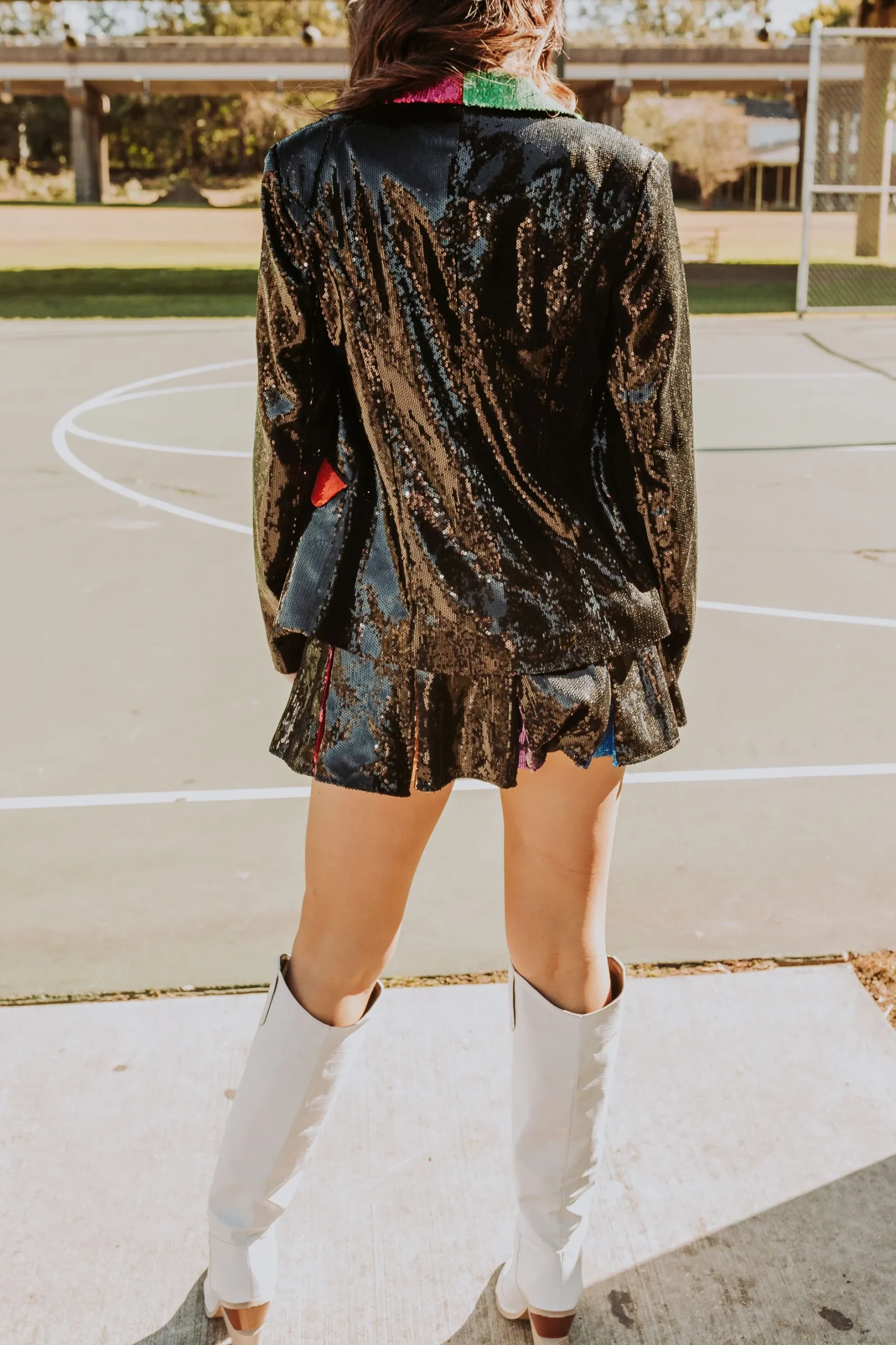 New Queen Of Sparkles Black Sequin Rainbow Pleat Skort
