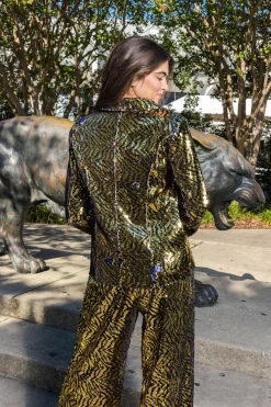 Online Queen Of Sparkles Black Sequin Tiger Blazer Gold