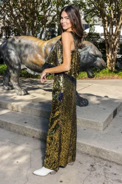 Online Queen Of Sparkles Black Sequin Tiger Feather Tank Gold