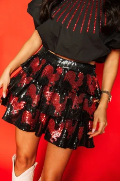 Discount Queen Of Sparkles Black Tiered Sequin Skirt With Chickens