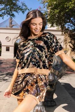 Best Queen Of Sparkles Black Tiger Full Sequin Sweater Tan