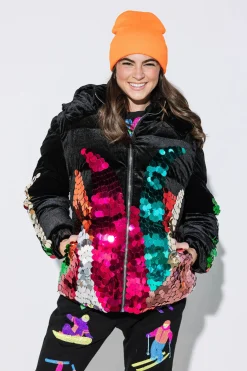 Cheap Queen Of Sparkles Black Velvet Sequin Pailette Puffer