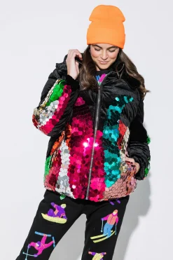 Cheap Queen Of Sparkles Black Velvet Sequin Pailette Puffer