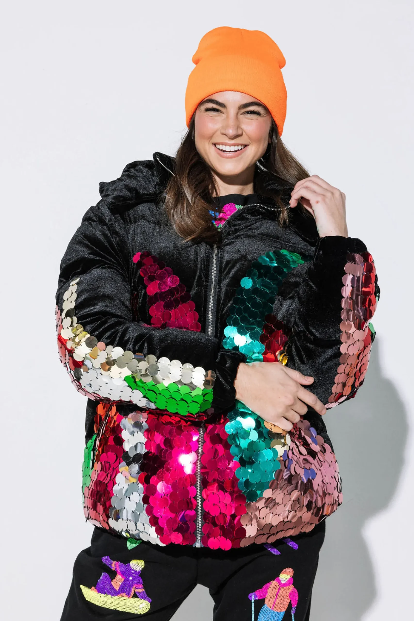 Cheap Queen Of Sparkles Black Velvet Sequin Pailette Puffer