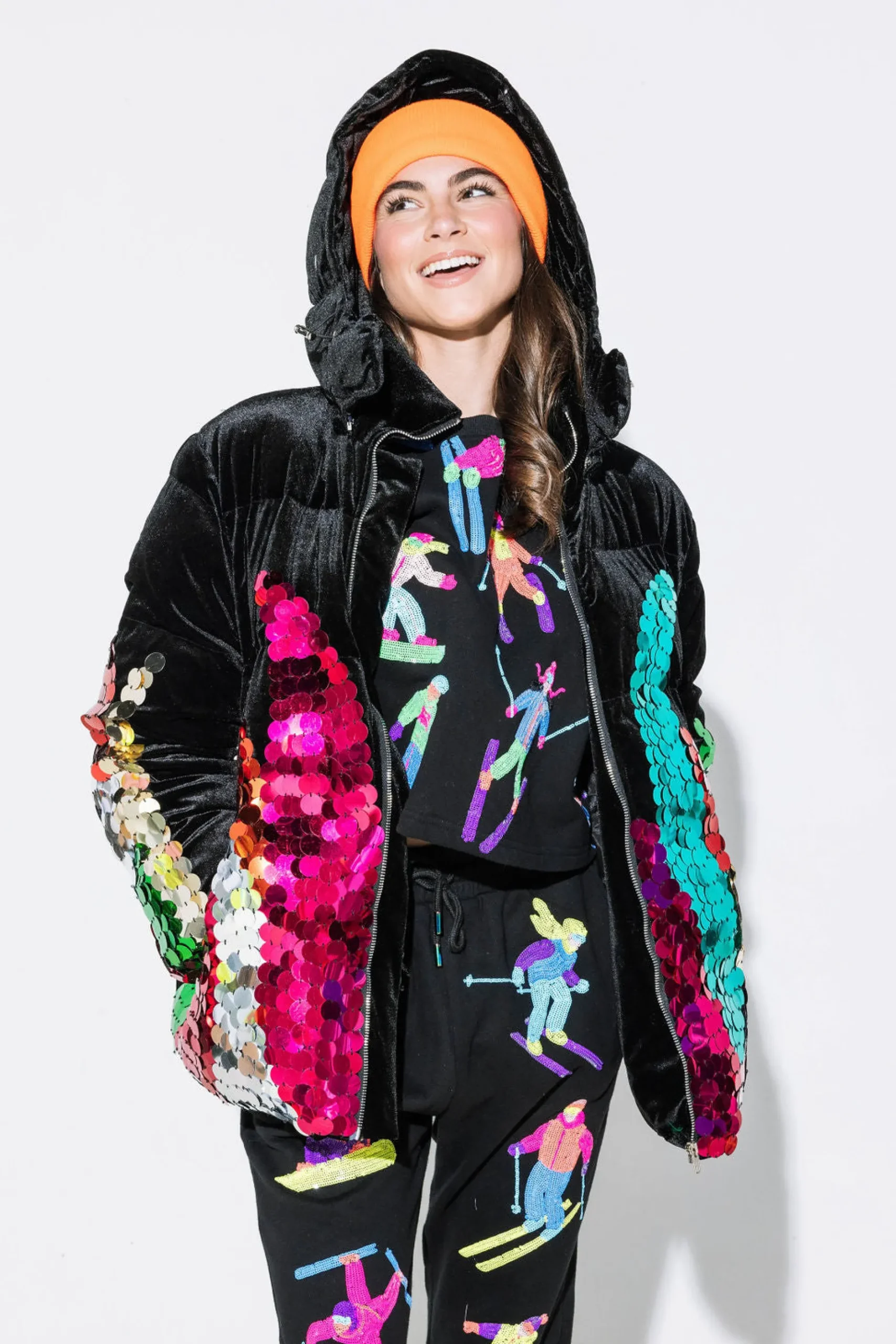 Cheap Queen Of Sparkles Black Velvet Sequin Pailette Puffer