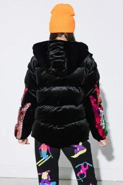 Cheap Queen Of Sparkles Black Velvet Sequin Pailette Puffer