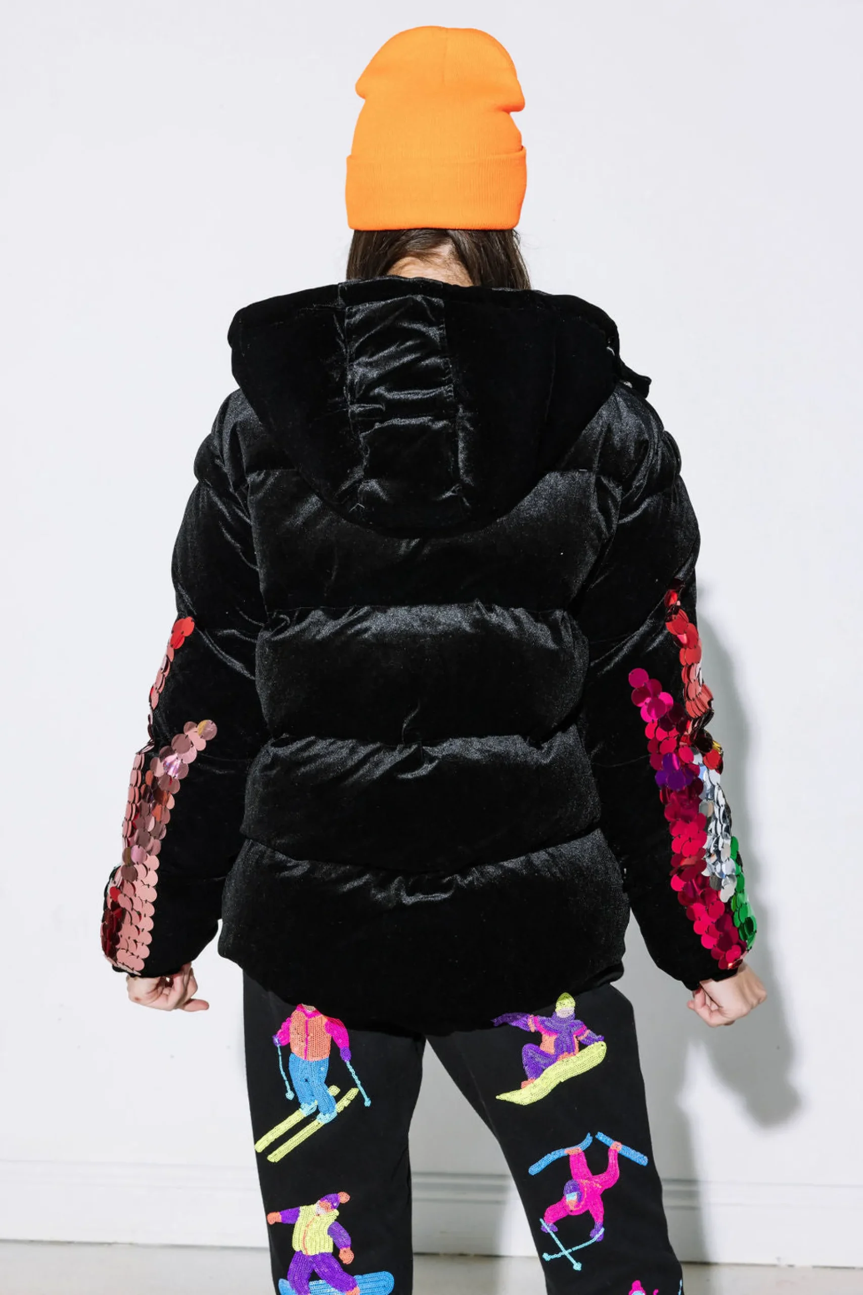 Cheap Queen Of Sparkles Black Velvet Sequin Pailette Puffer