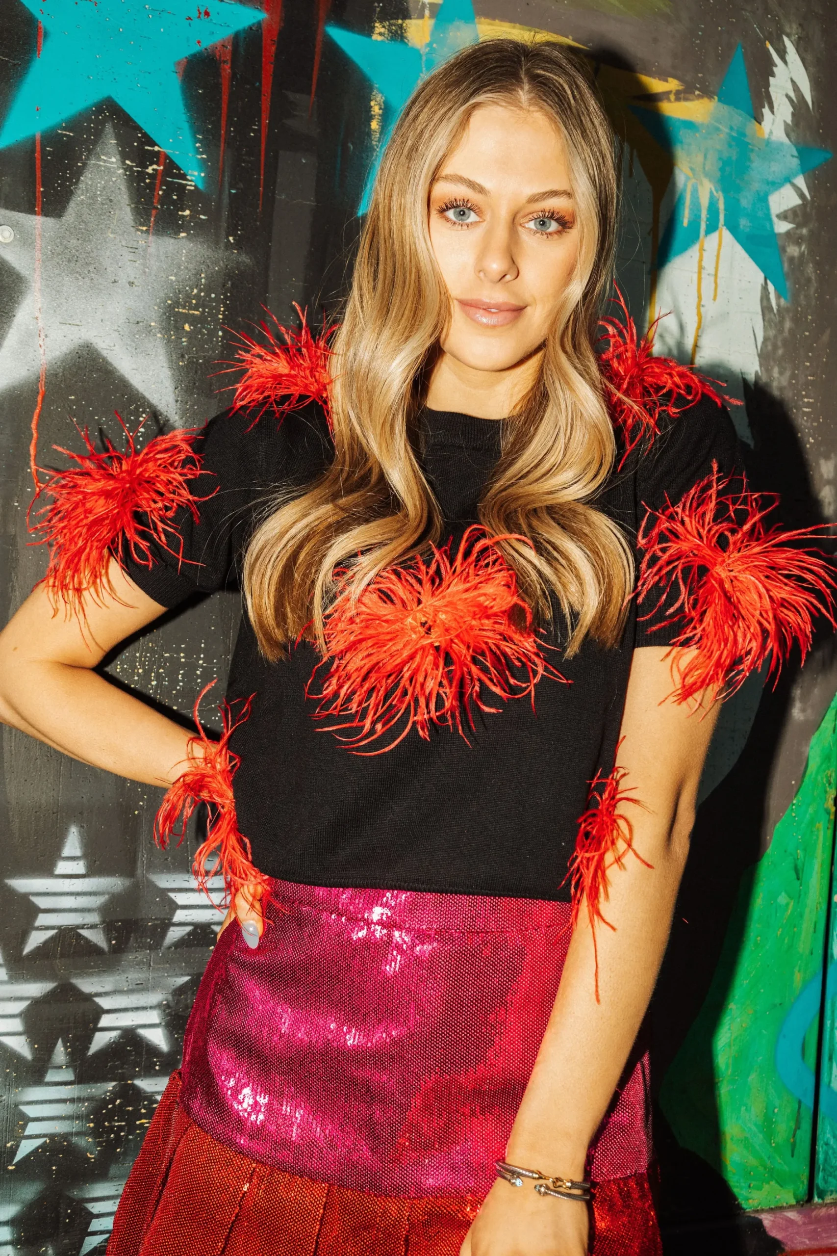 Shop Queen Of Sparkles Black With Red Feather Sweater Black Red