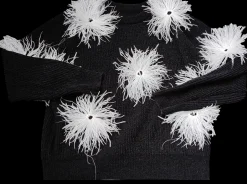 Clearance Queen Of Sparkles Black/White Oversized Chenille Feather Sweater