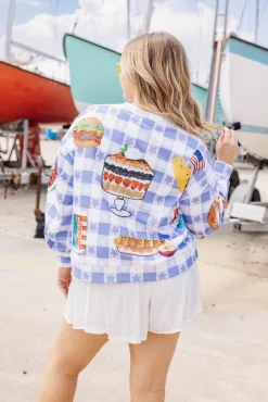 Flash Sale Queen Of Sparkles Blue & White Usa Picnic Sweatshirt Blue/White