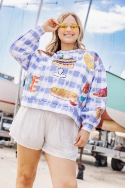Flash Sale Queen Of Sparkles Blue & White Usa Picnic Sweatshirt Blue/White