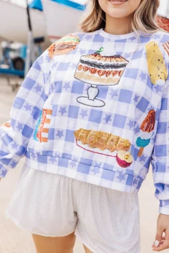 Flash Sale Queen Of Sparkles Blue & White Usa Picnic Sweatshirt Blue/White