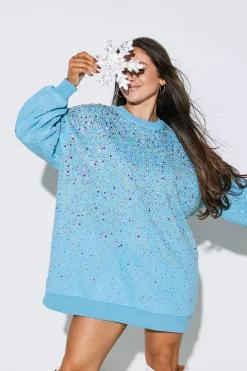 Discount Queen Of Sparkles Blue Full Rhinestone Sweatshirt Dress