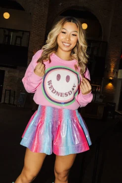 Online Queen Of Sparkles Blue/Purple Pastel Leather Smocked Shorts