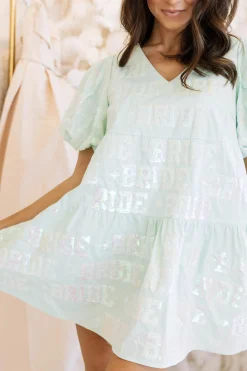 Clearance Queen Of Sparkles Bride All Over Poof Sleeve Dress Mint