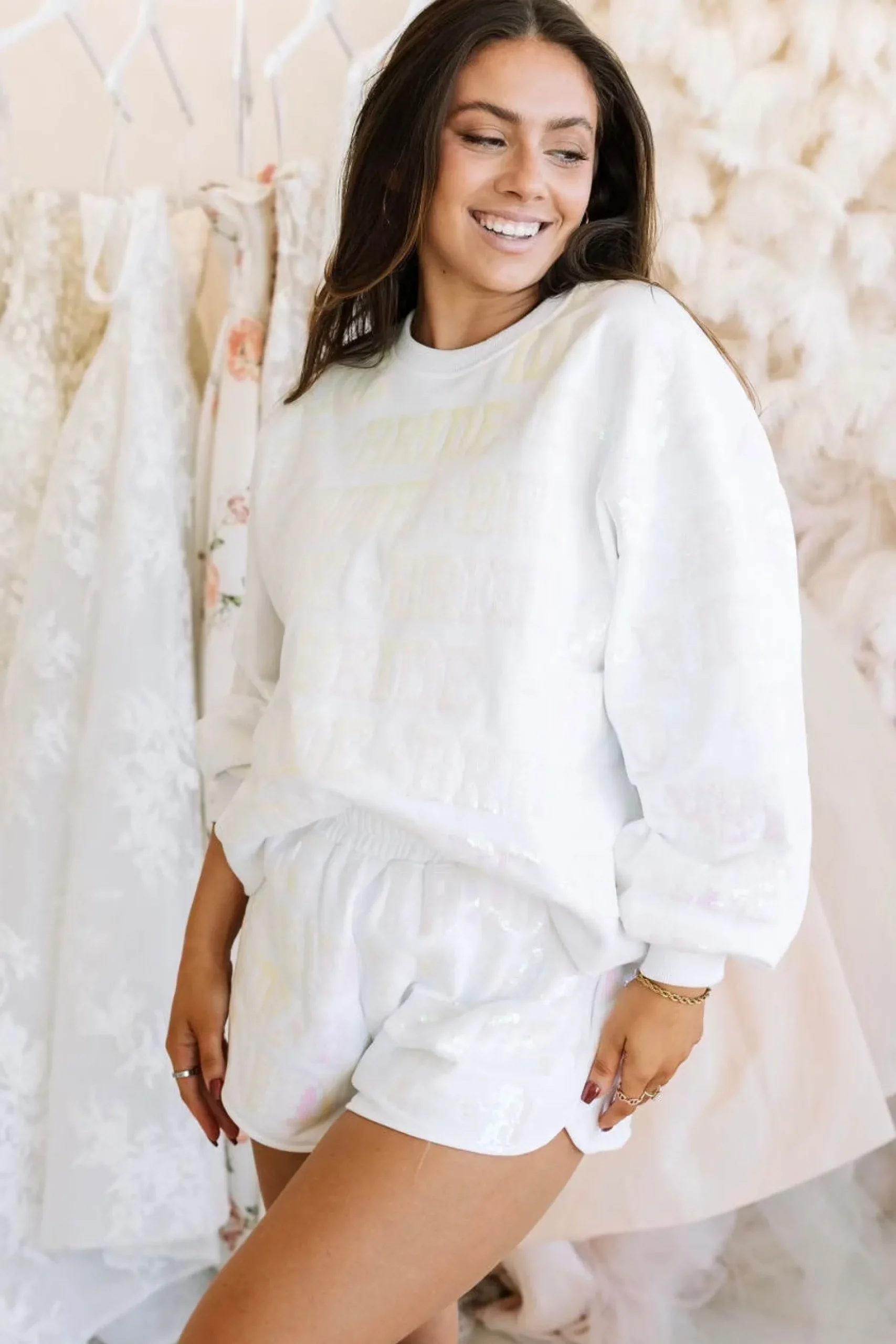 Online Queen Of Sparkles Bride All Over Sweatshirt White