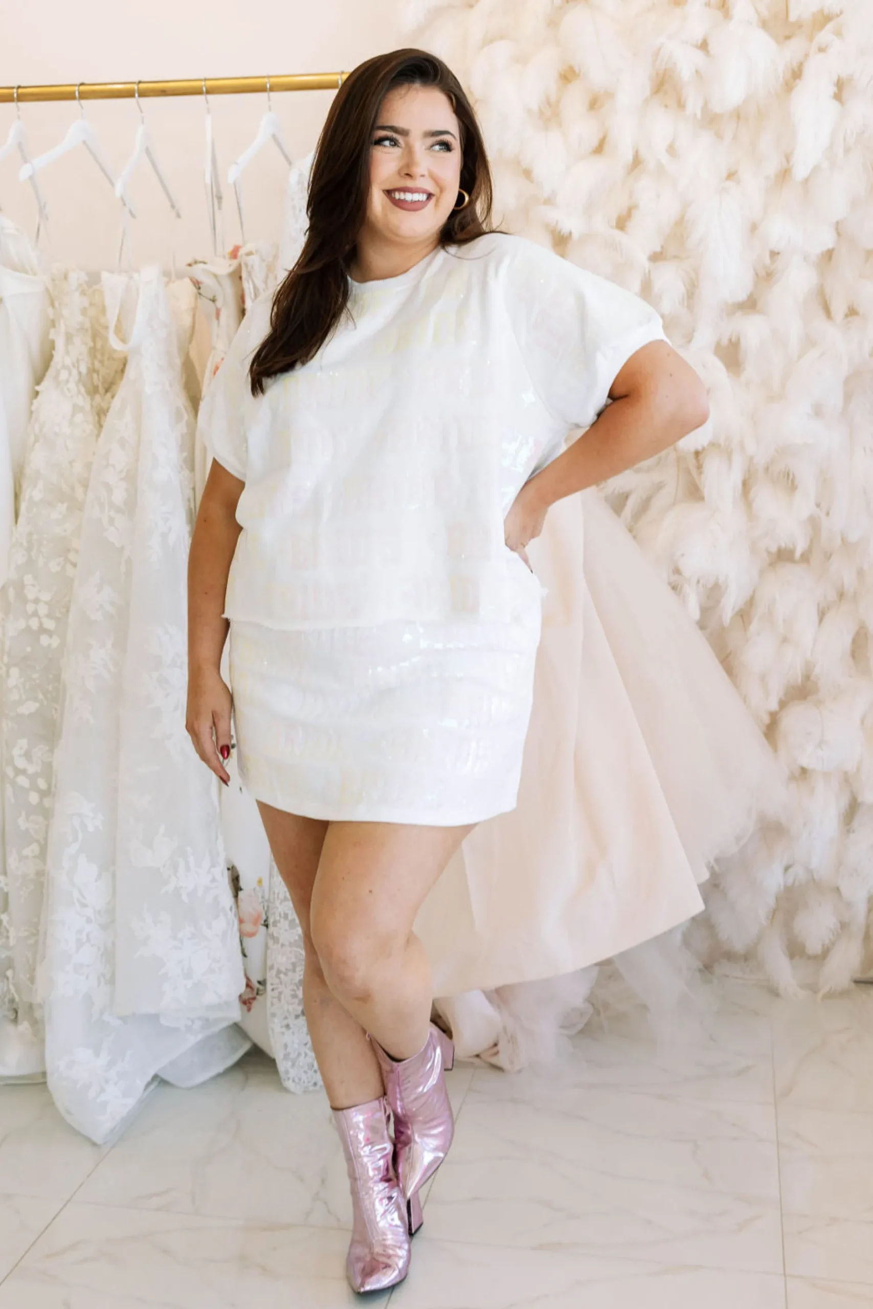New Queen Of Sparkles Bride All Over Top White