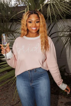 Fashion Queen Of Sparkles Bride Glitter Script Long Sleeve Sweater Light Pink