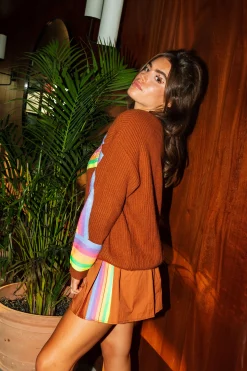 Hot Queen Of Sparkles Brown Skirt With Neon Sequin Stripe