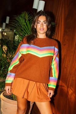 Shop Queen Of Sparkles Brown Sweater With Neon Sequin Stripe