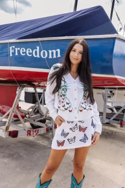Fashion Queen Of Sparkles Butterfly Lady Liberty Cardigan White