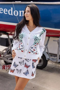 New Queen Of Sparkles Butterfly Lady Liberty Cardigan White