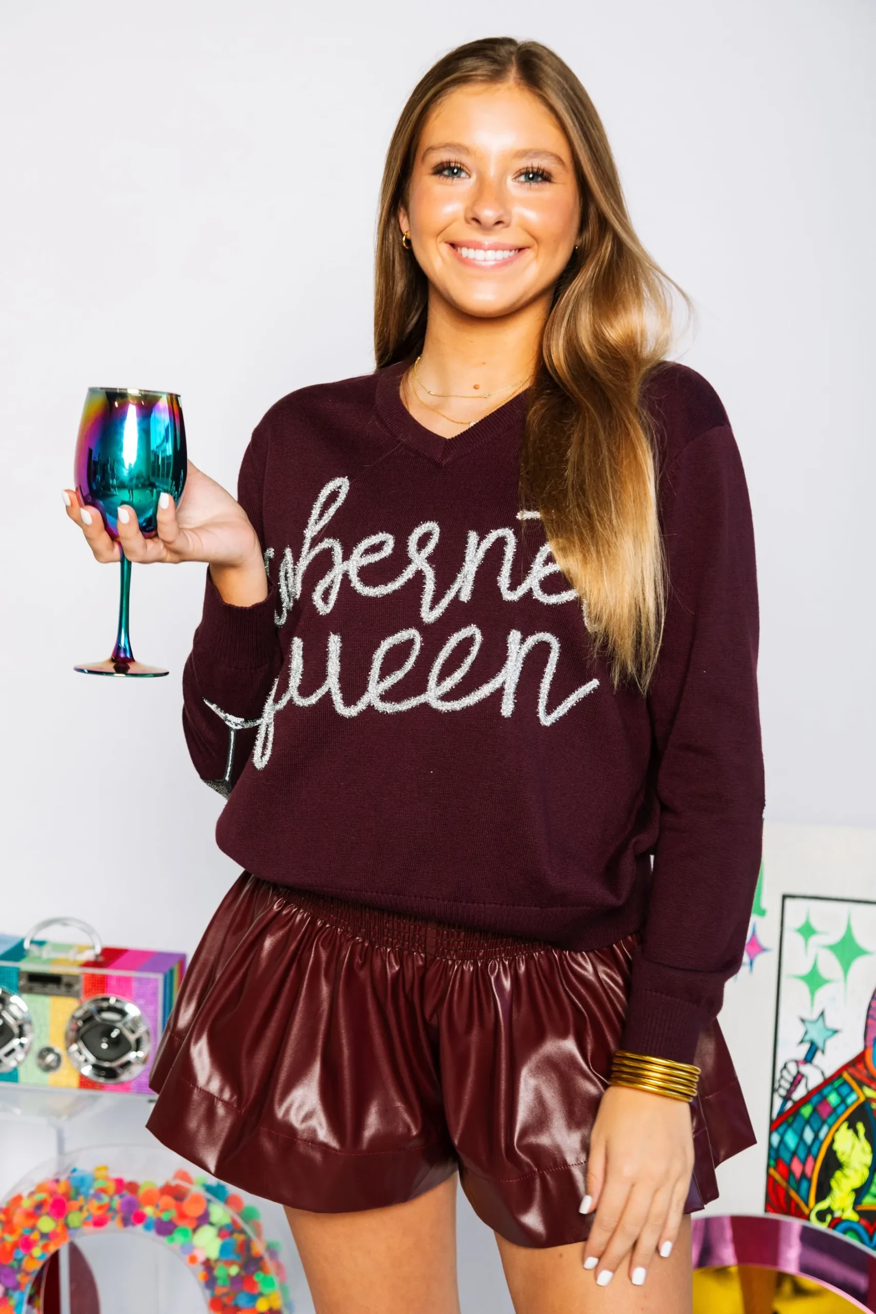 Store Queen Of Sparkles Cabernet Queen Sweater