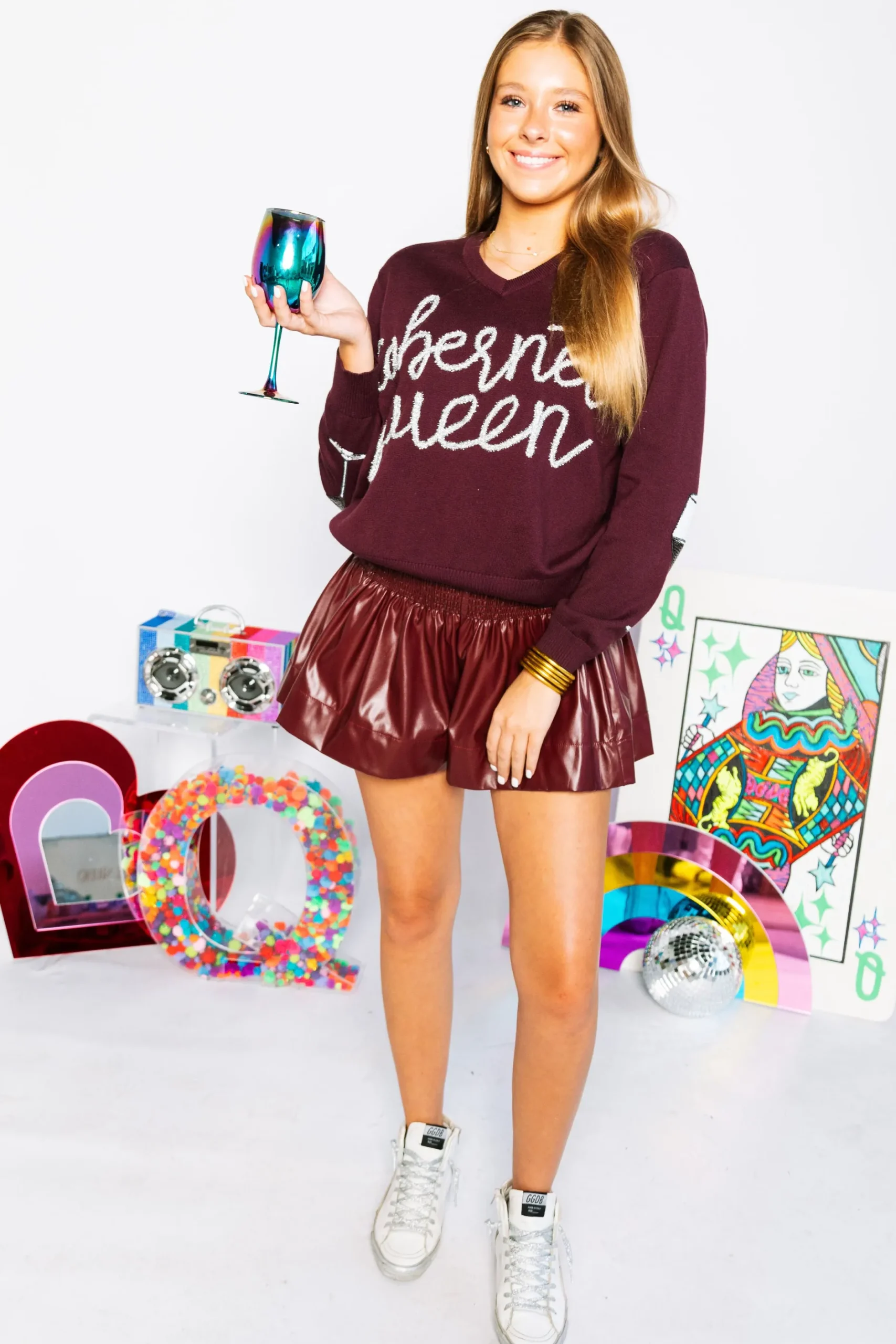 Store Queen Of Sparkles Cabernet Queen Sweater