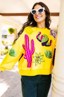 Fashion Queen Of Sparkles Cactus Sweatshirt Yellow