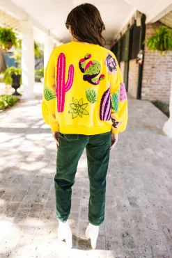 Fashion Queen Of Sparkles Cactus Sweatshirt Yellow