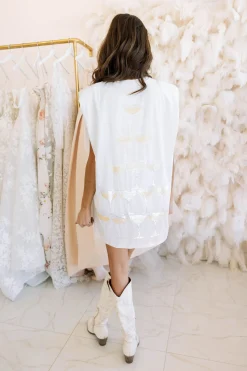 Cheap Queen Of Sparkles Champagne Tower Shoulder Pad Dress White