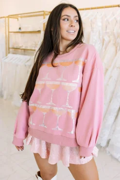 Cheap Queen Of Sparkles Champagne Tower Sweatshirt Pink