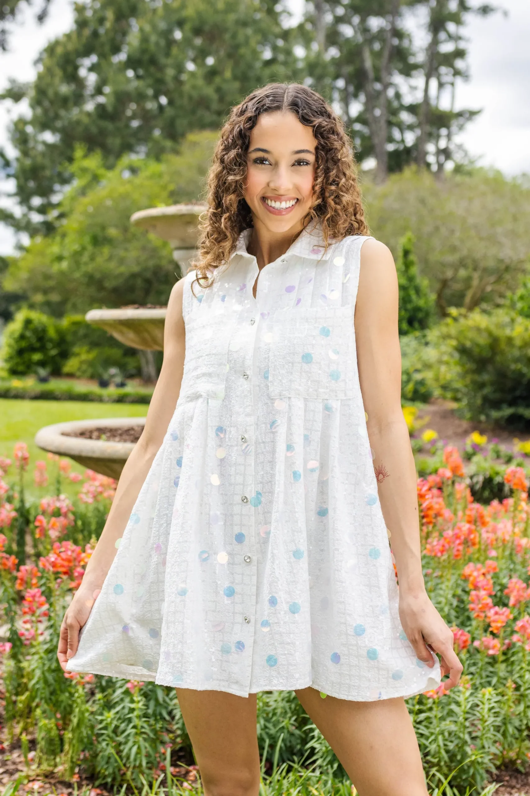 Fashion Queen Of Sparkles Checker Pailette Collar Dress White